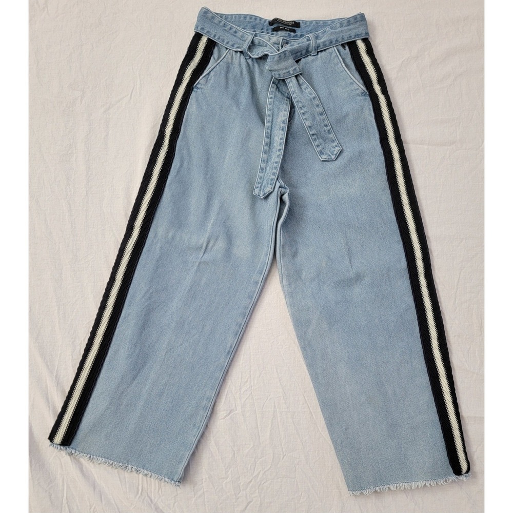 Maison Scotch & Soda Wide Leg Side Stripe Belted Jeans Light Wash 25